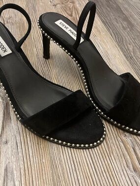 Steve Madden Black Suede Slingback Heels with Silver Stud Trim